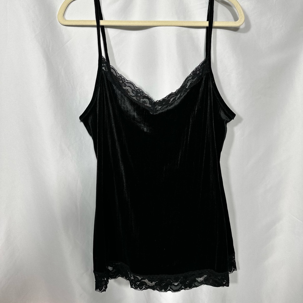 No Boundaries Black Velvet Cami with Lace Trim Y2K Vampy Grunge Goth Romantic